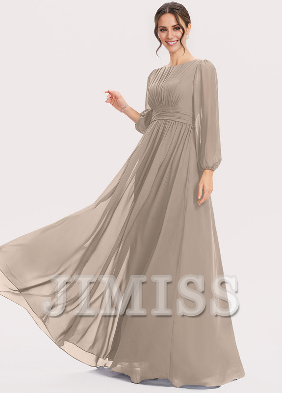 A-Line Halter Neck Floor Length Chiffon Bridesmaids Dress