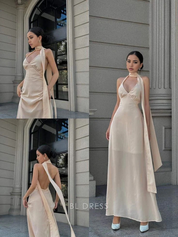 A Line Halter V-Neck formal dresses Bridesmaid Dresses evening gown Prom Dress