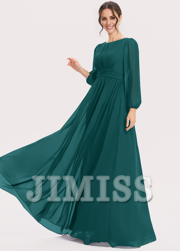 A-Line Halter Neck Floor Length Chiffon Bridesmaids Dress