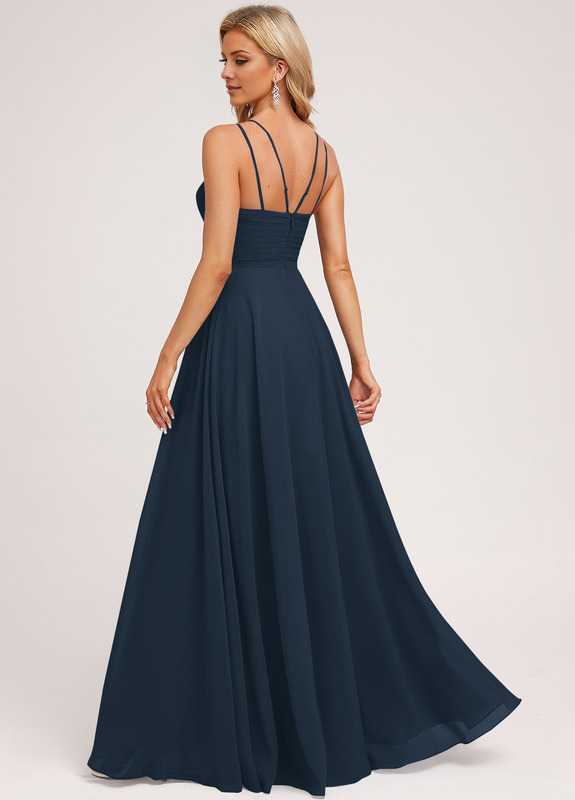 A-Line Halter Neck Floor Length Chiffon Bridesmaids Dress
