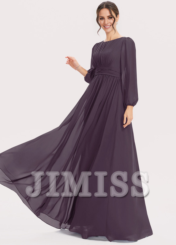 A-Line Halter Neck Floor Length Chiffon Bridesmaids Dress