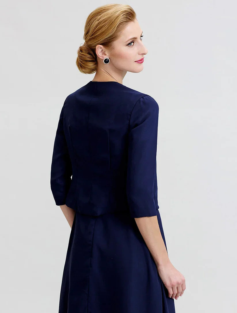 A-Line / Two Piece Jewel Neck Knee Length Chiffon / Corded Lace Mother of the Bride Dress with Sash