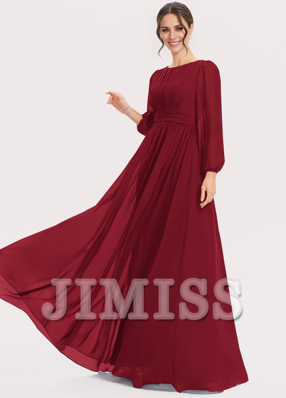 A-Line Halter Neck Floor Length Chiffon Bridesmaids Dress