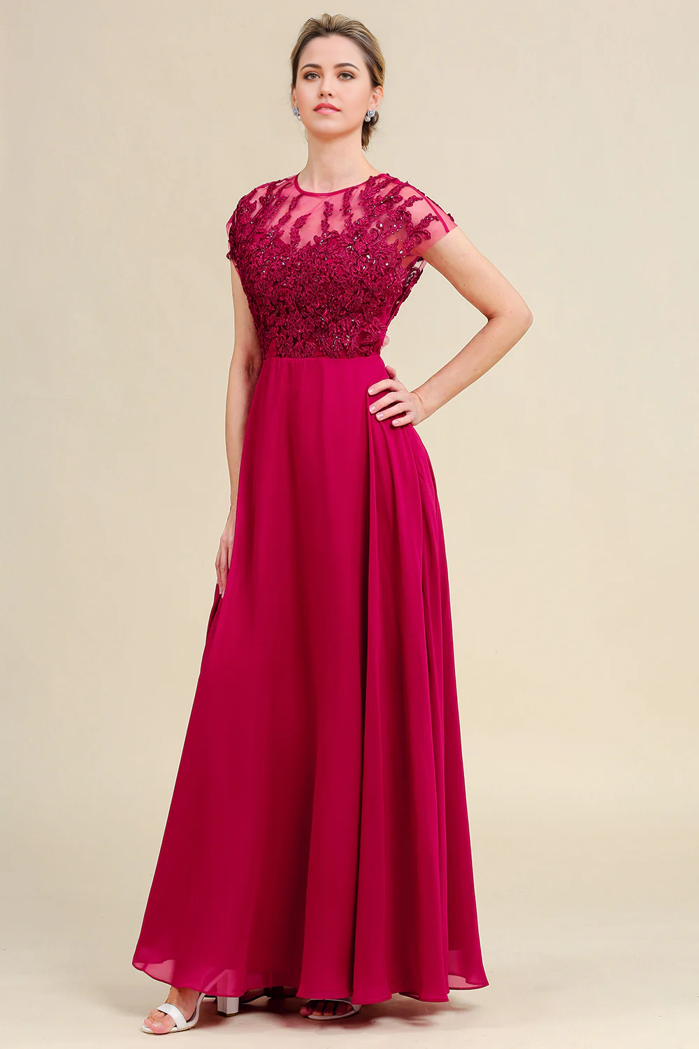 A-Line Chiffon Mother of the Bride Dress with Lace