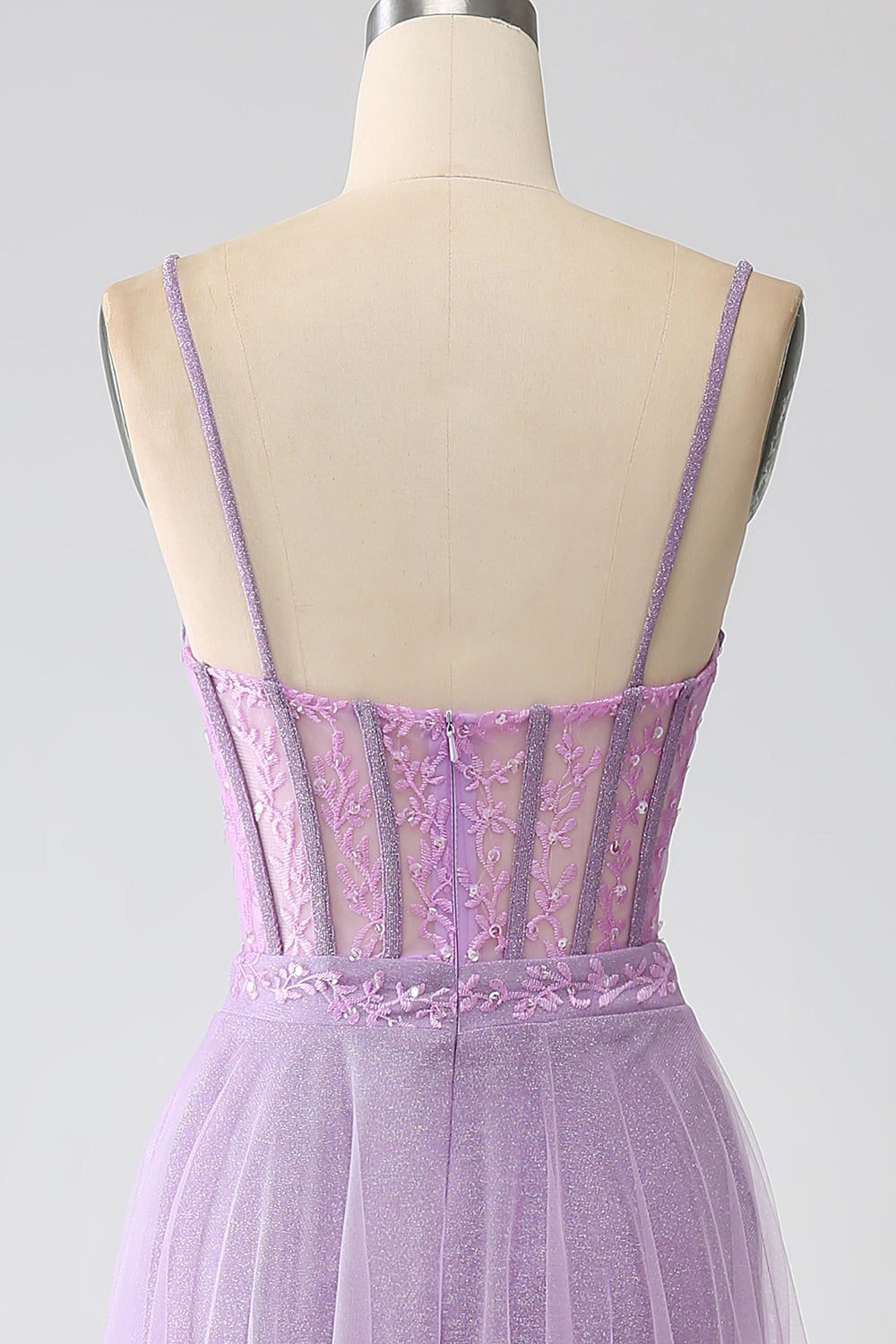 A-Line Lilac Spaghetti Straps Long Corset Prom Dress Floor Length