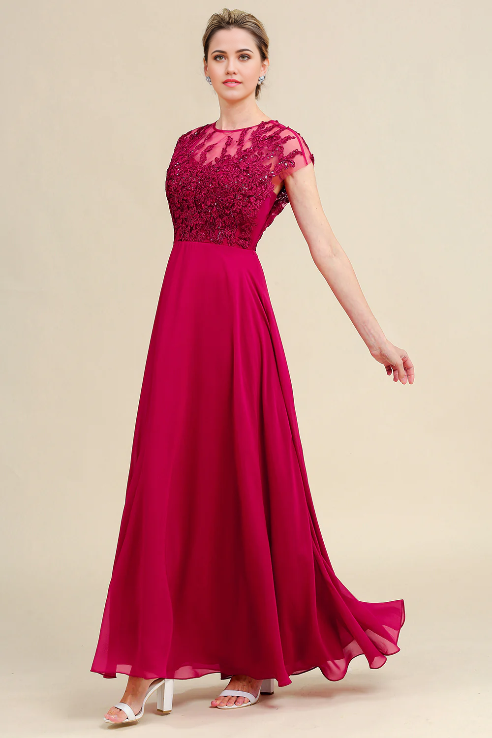 A-Line Chiffon Mother of the Bride Dress with Lace