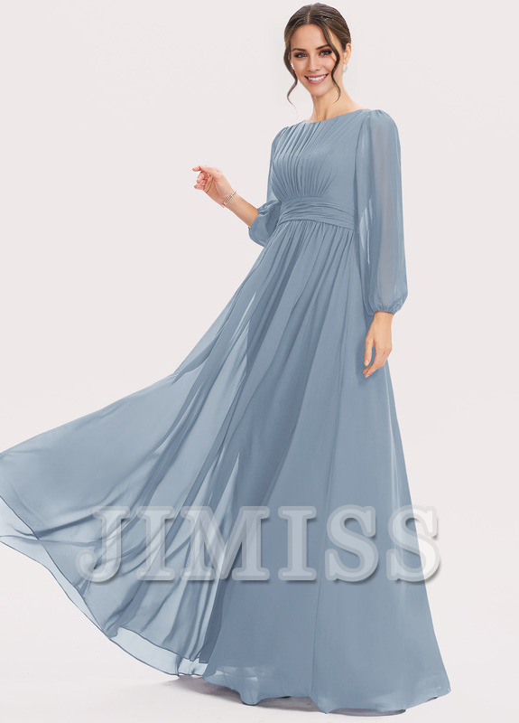 A-Line Halter Neck Floor Length Chiffon Bridesmaids Dress