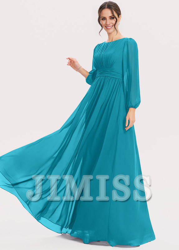 A-Line Halter Neck Floor Length Chiffon Bridesmaids Dress