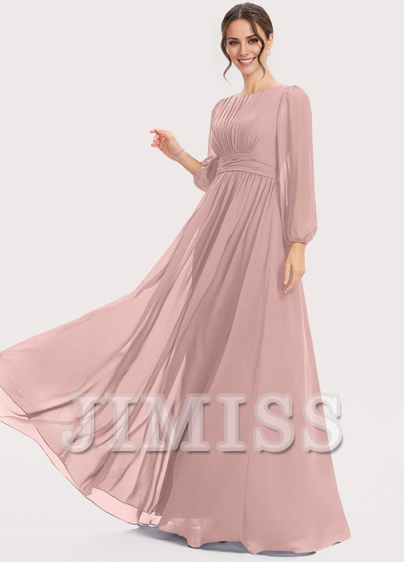 A-Line Halter Neck Floor Length Chiffon Bridesmaids Dress