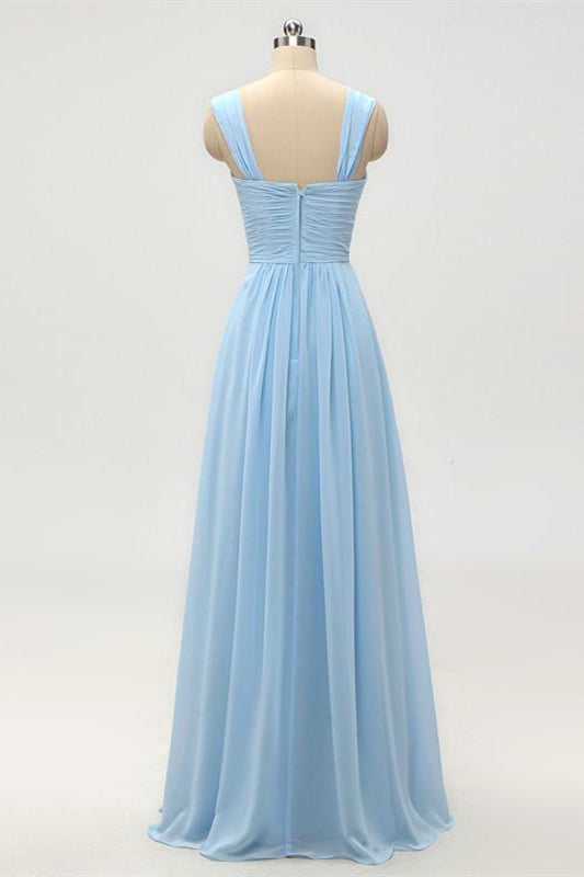 A-Line Empire Waist Light Blue Long Bridesmaid Dress