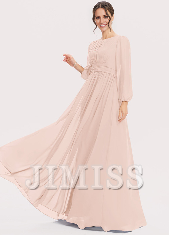 A-Line Halter Neck Floor Length Chiffon Bridesmaids Dress