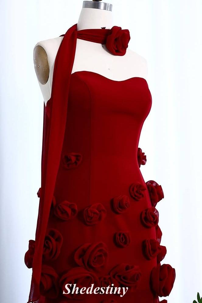 3D Flowers Princess Pink Sweetheart A-Line Prom Dress with Slit