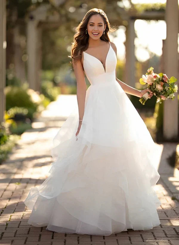 A-line Ball Gown Wedding Dress With Tulle Cascading Ruffles