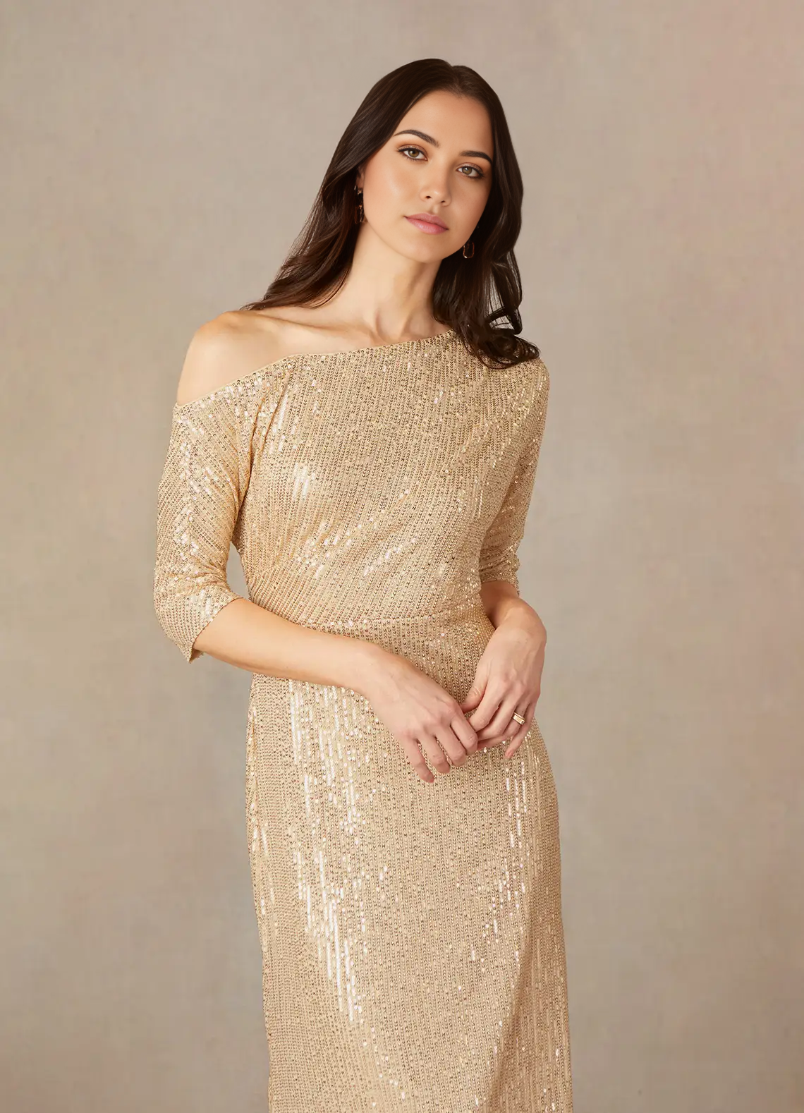 A-Line Asymmetrical Neckline Sequins Champagne formal dresses evening dress Mother of the Bride Dresses