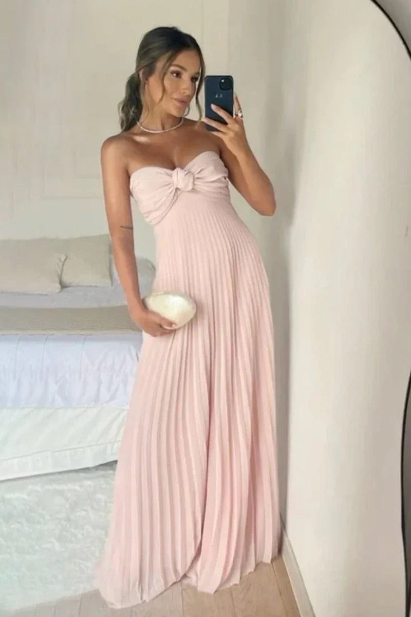 A Line Sweetheart Pink Chiffon Long Prom Dresse