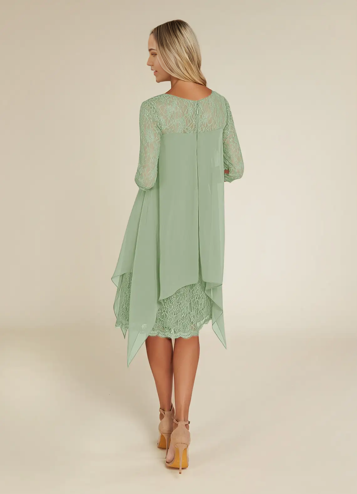 A-Line Crew Neck Lace Chiffon Dusty Sage formal dresses evening dress Mother of the Bride Dresses
