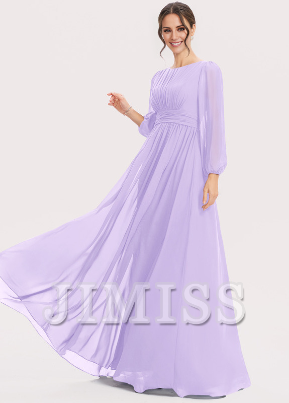 A-Line Halter Neck Floor Length Chiffon Bridesmaids Dress