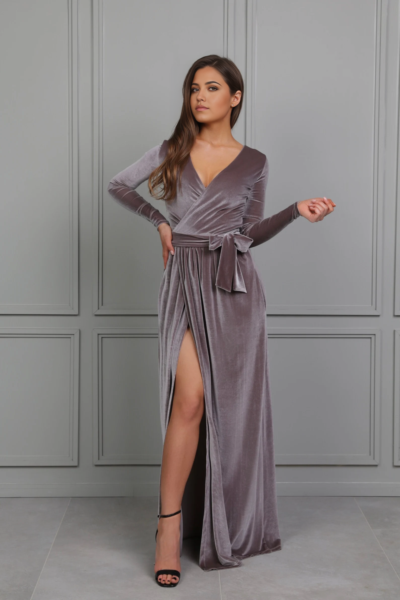 A-line Elegant Velvet Long Sleeve Bridesmaid Dress Formal Dresses for Wedding Guest Cocktail Dress Mother of the Bride Dresses