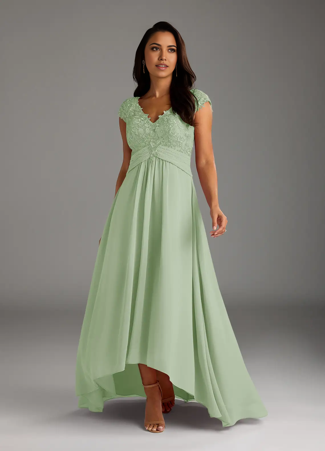 A-Line Lace Chiffon Dusty Sage formal dresses evening dress Mother of the Bride Dresses