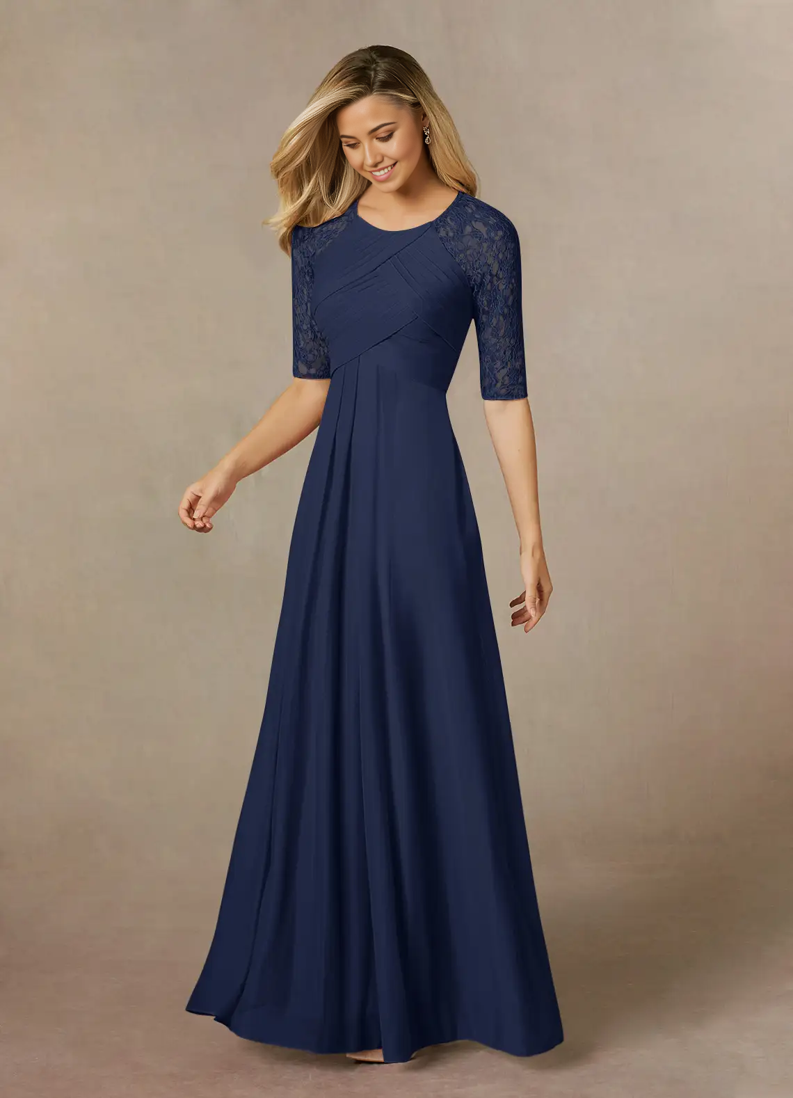 A-Line Crew Neck Lace Dark Navy formal dresses evening dress Mother of the Bride Dresses