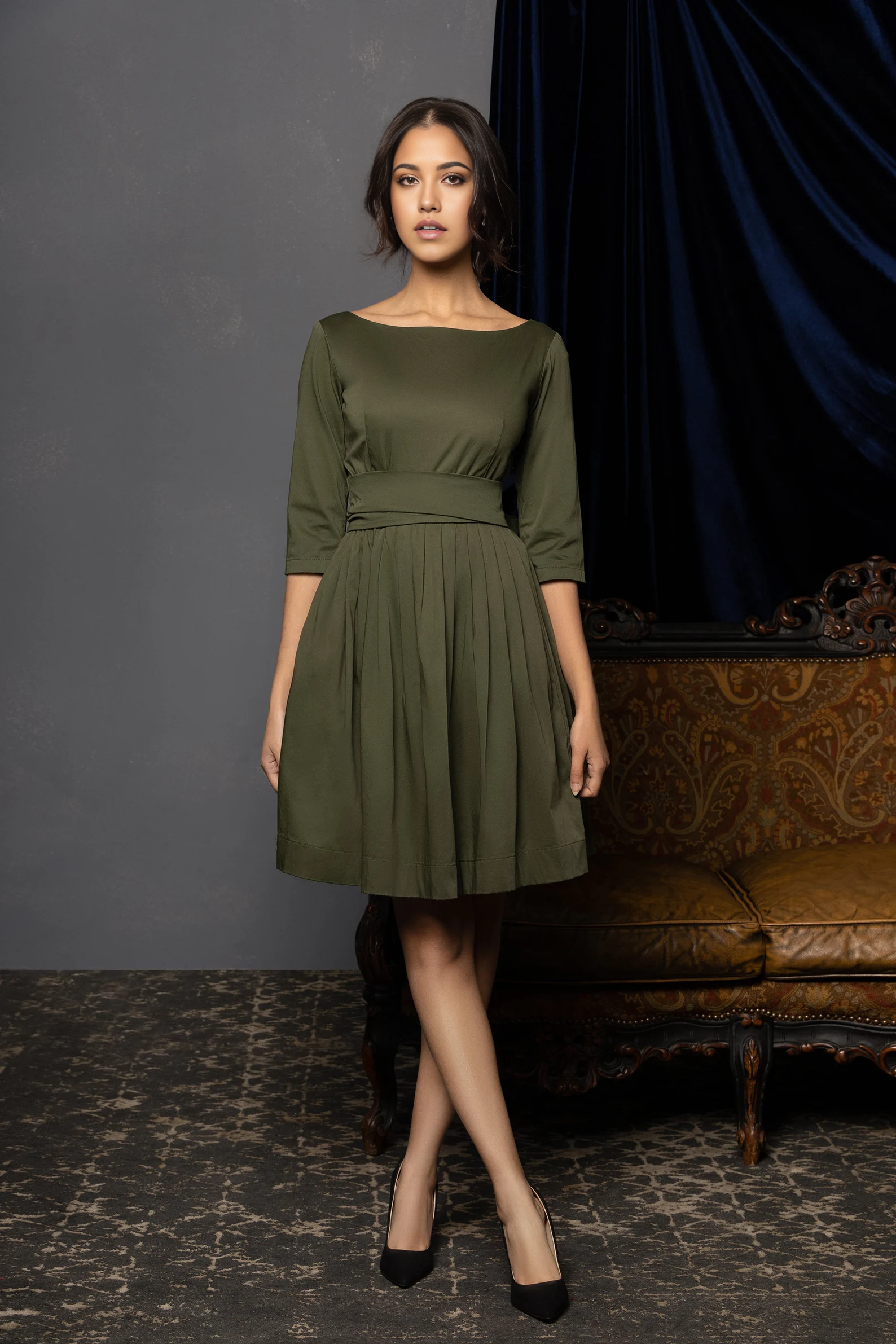 A-line 1950s elegance Crew Neck 3/4 Sleeve Bridesmaid Dress Formal Dresses for Wedding Guest Cocktail Dress Mother of the Bride Dresses