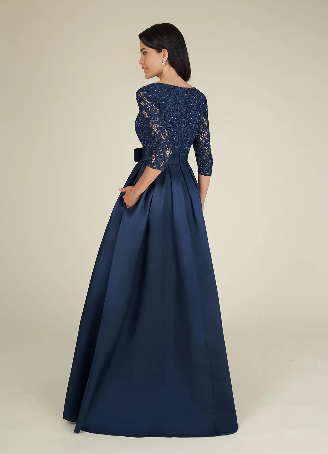 A-Line Crew Neck Sequins Lace Dark Navy formal dresses evening dress Mother of the Bride Dresses