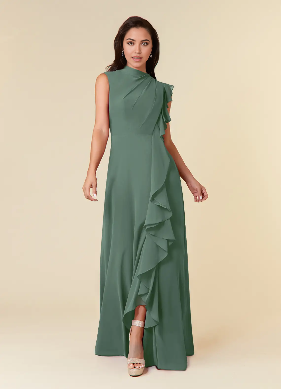 A-Line High Neckline Pleated Chiffon Dress Mother of the Bride Dresses