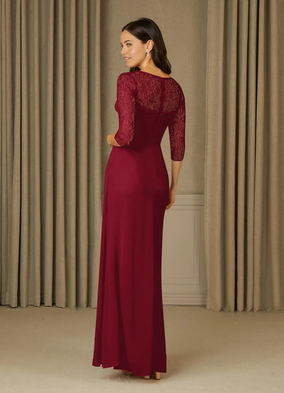 A-Line 3/4 Length Sleeve Lace Chiffon Burgundy formal dresses evening dress Mother of the Bride Dresses