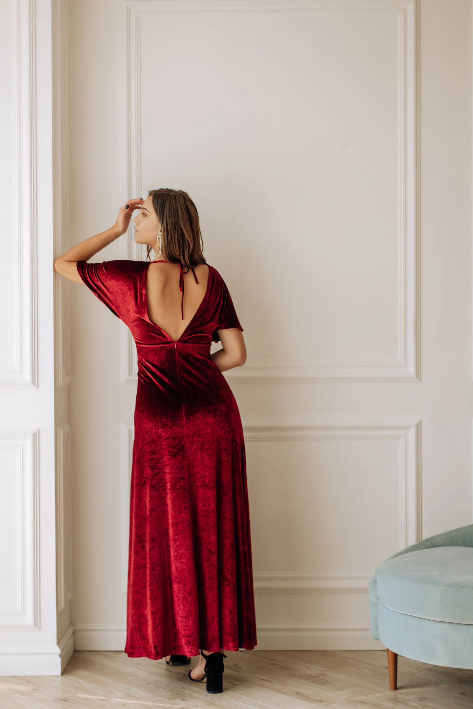 A-line Elegant velvet Short Sleeve Bridesmaid Dress Formal Dresses for Wedding Guest Cocktail Dress Mother of the Bride Dresses