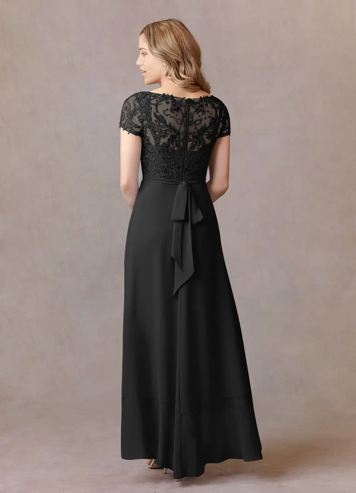 A-Line Lace Appliques Chiffon Black formal dresses evening dress Mother of the Bride Dresses