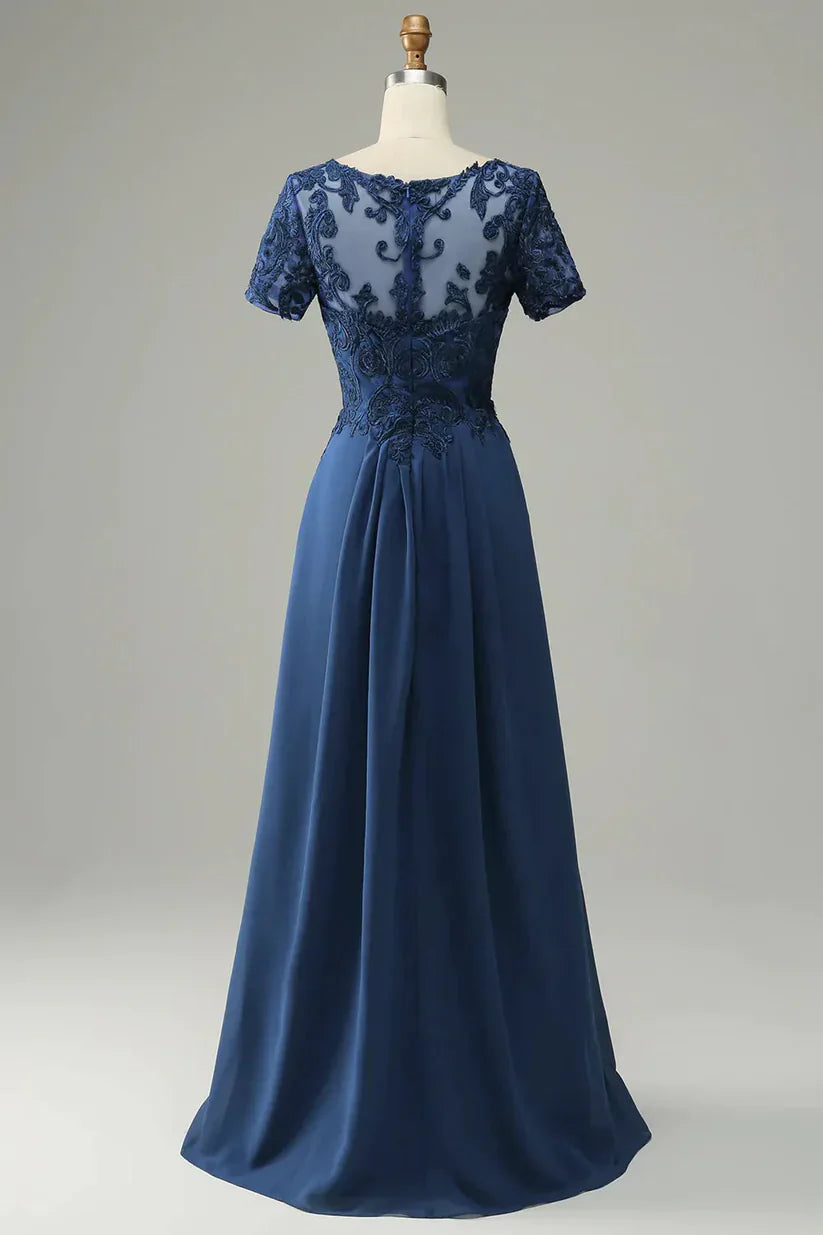 A-Line Applique Short Sleeve Mother of the Bride Dress