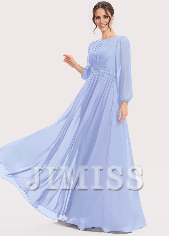 A-Line Halter Neck Floor Length Chiffon Bridesmaids Dress