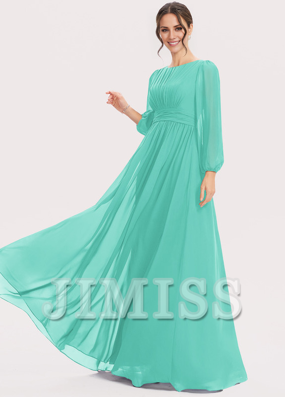 A-Line Halter Neck Floor Length Chiffon Bridesmaids Dress