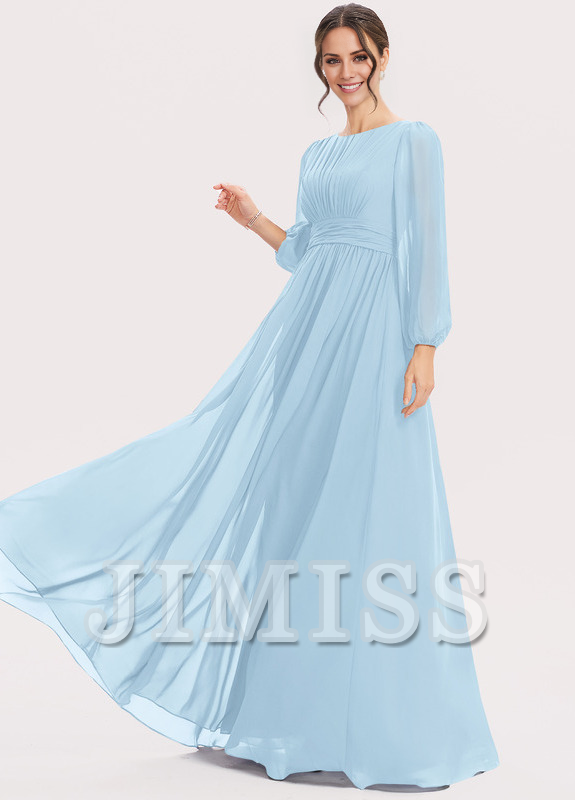 A-Line Halter Neck Floor Length Chiffon Bridesmaids Dress
