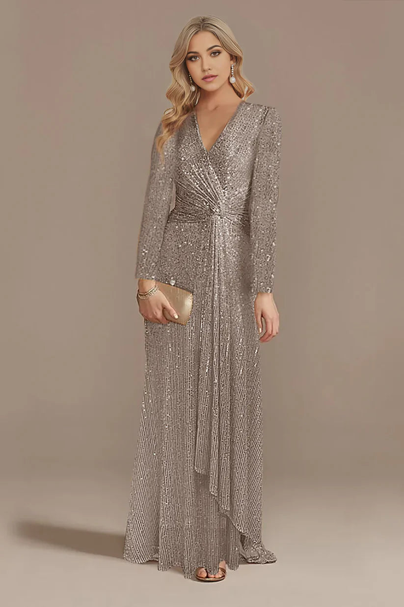 A-line Glitter Mother of the Bride Dress with Long Sleeves