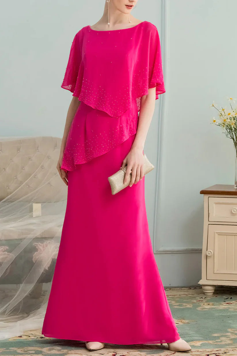 A-line Long Chiffon Bridesmaid Dress Mother of the Bride Dresses With Beading