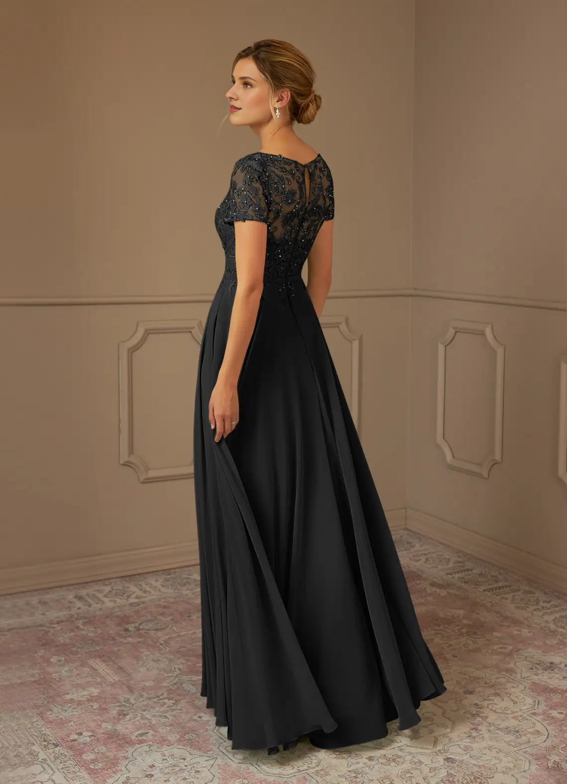 A-line boat collar sequins chiffon and floor length mother of the bride dress