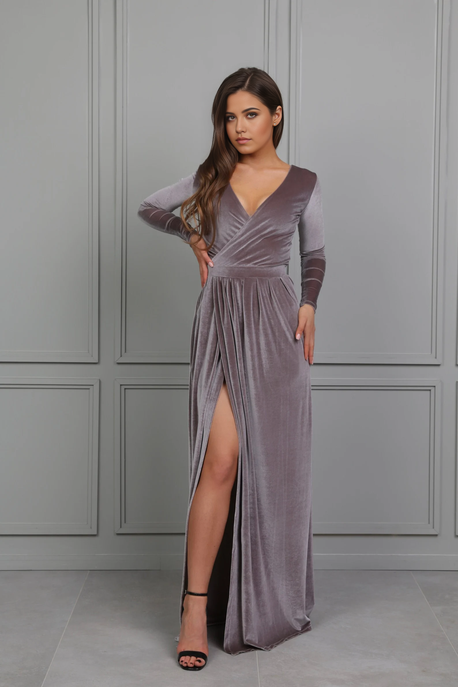 A-line Elegant Velvet Long Sleeve Bridesmaid Dress Formal Dresses for Wedding Guest Cocktail Dress Mother of the Bride Dresses