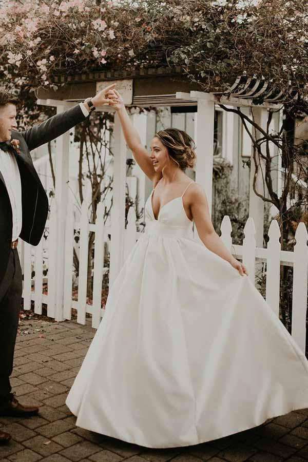 A-Line Floor Length Sleeveless Straps Ivory Wedding Dress