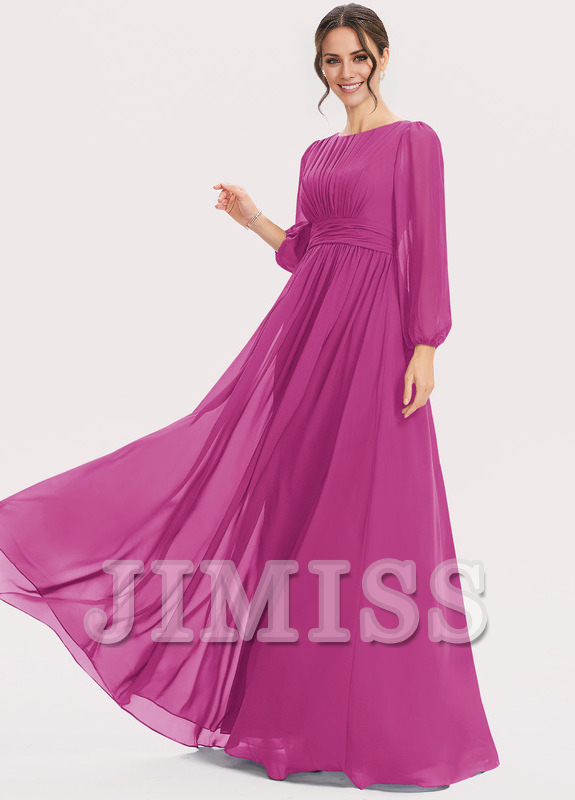 A-Line Halter Neck Floor Length Chiffon Bridesmaids Dress