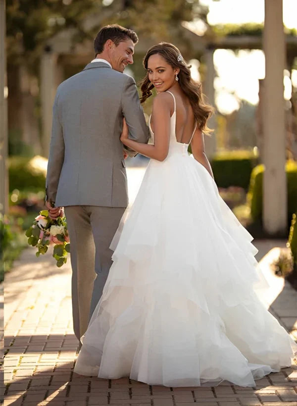 A-line Ball Gown Wedding Dress With Tulle Cascading Ruffles