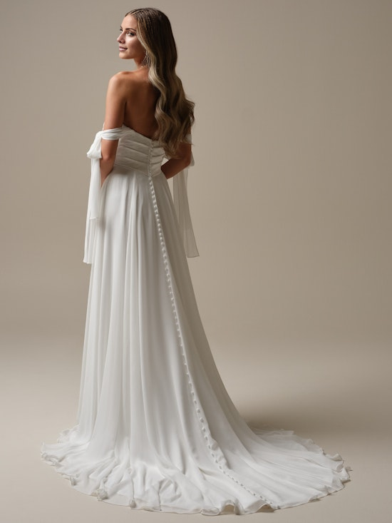A-line chiffon hanging strapless and floor length wedding dress