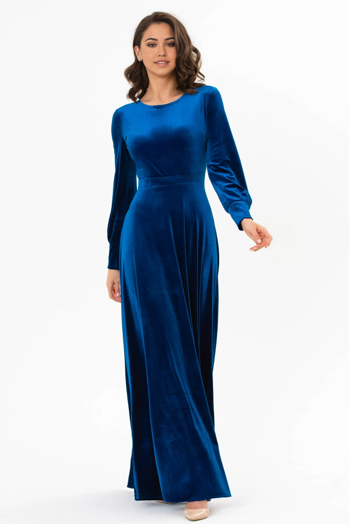A-line Crew Neck velvet Long Sleeve Cocktail Dress Bridesmaid Dress Formal Dresses for Wedding Guest Mother of the Bride Dresses