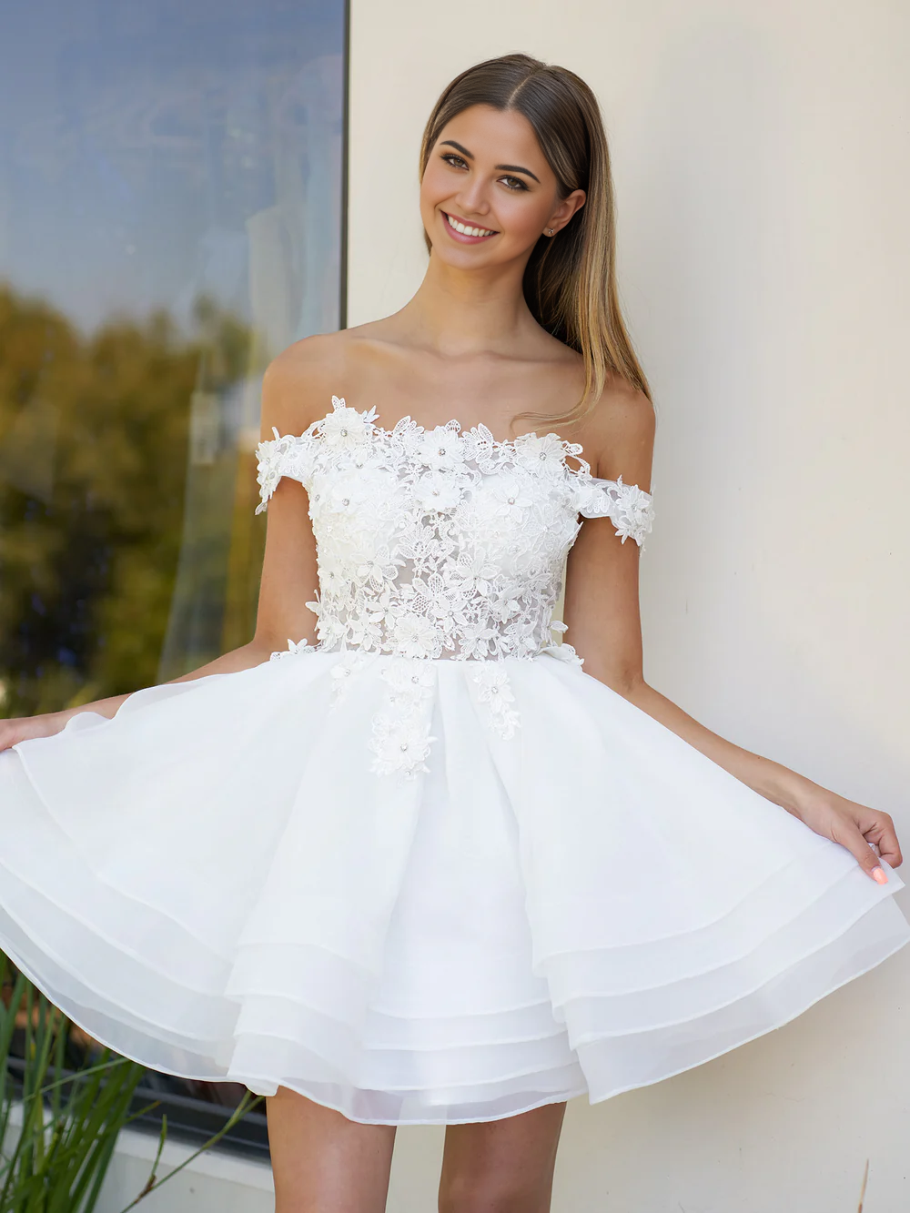 A-Line Lace Organza Appliqued Off-the Shoulder Wedding Dresses