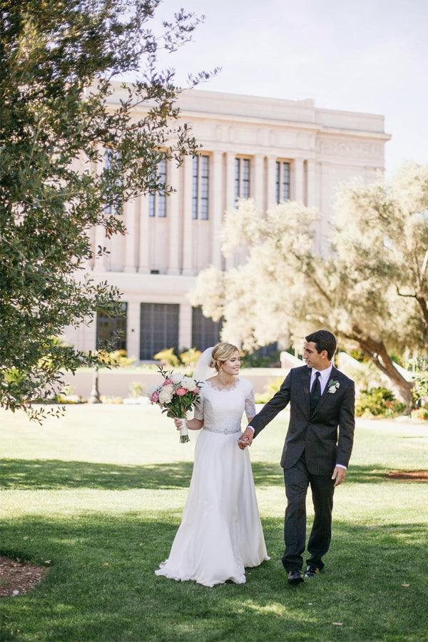 A-Line Beading Lace Ivory Half Sleeve Wedding Dress