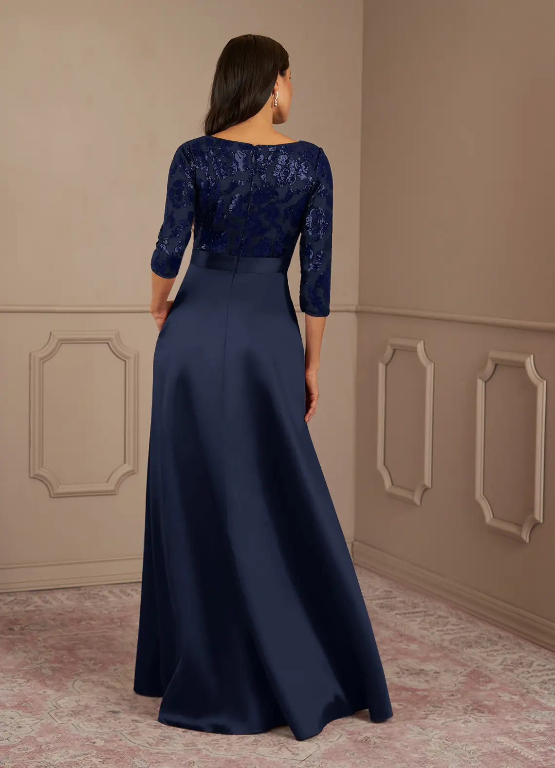 A-Line Crew Neck Sequins Dark Navy formal dresses evening dress Mother of the Bride Dresses