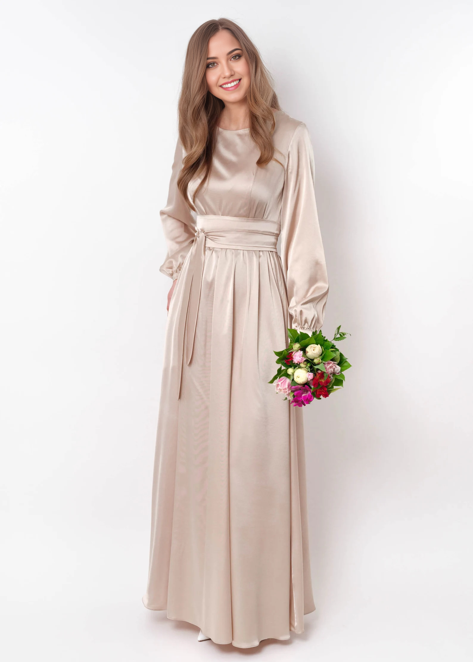 A-line Crew Neck Long Sleeve Bridesmaid Dress Formal Dresses for Wedding Guest Cocktail Dress Mother of the Bride Dresses