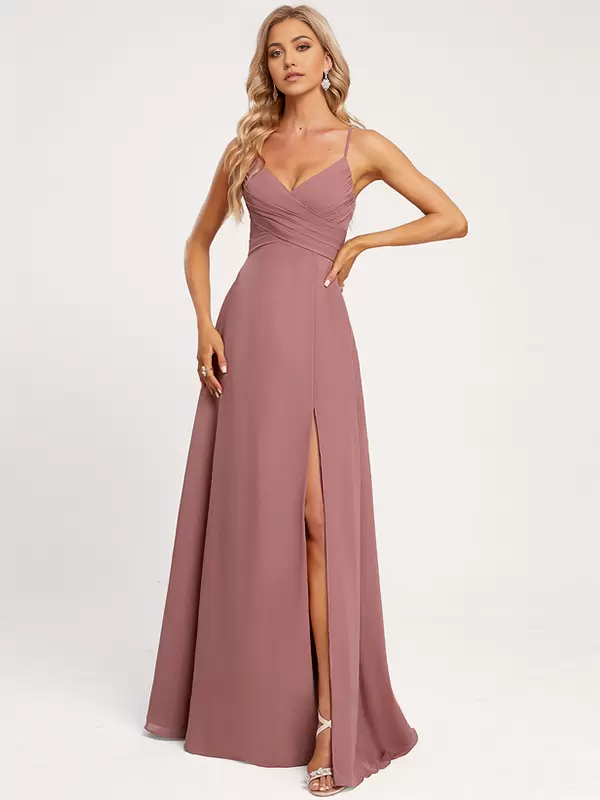 A-Line Floor-Length Lace-up Chiffon formal dresses evening gown Wedding Party Dress Bridesmaid Dresses