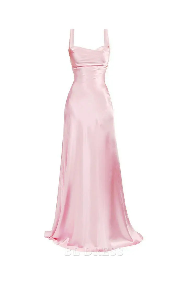 A Line Simple Pink Satin formal dresses Bridesmaid Dresses evening gown Prom Dress