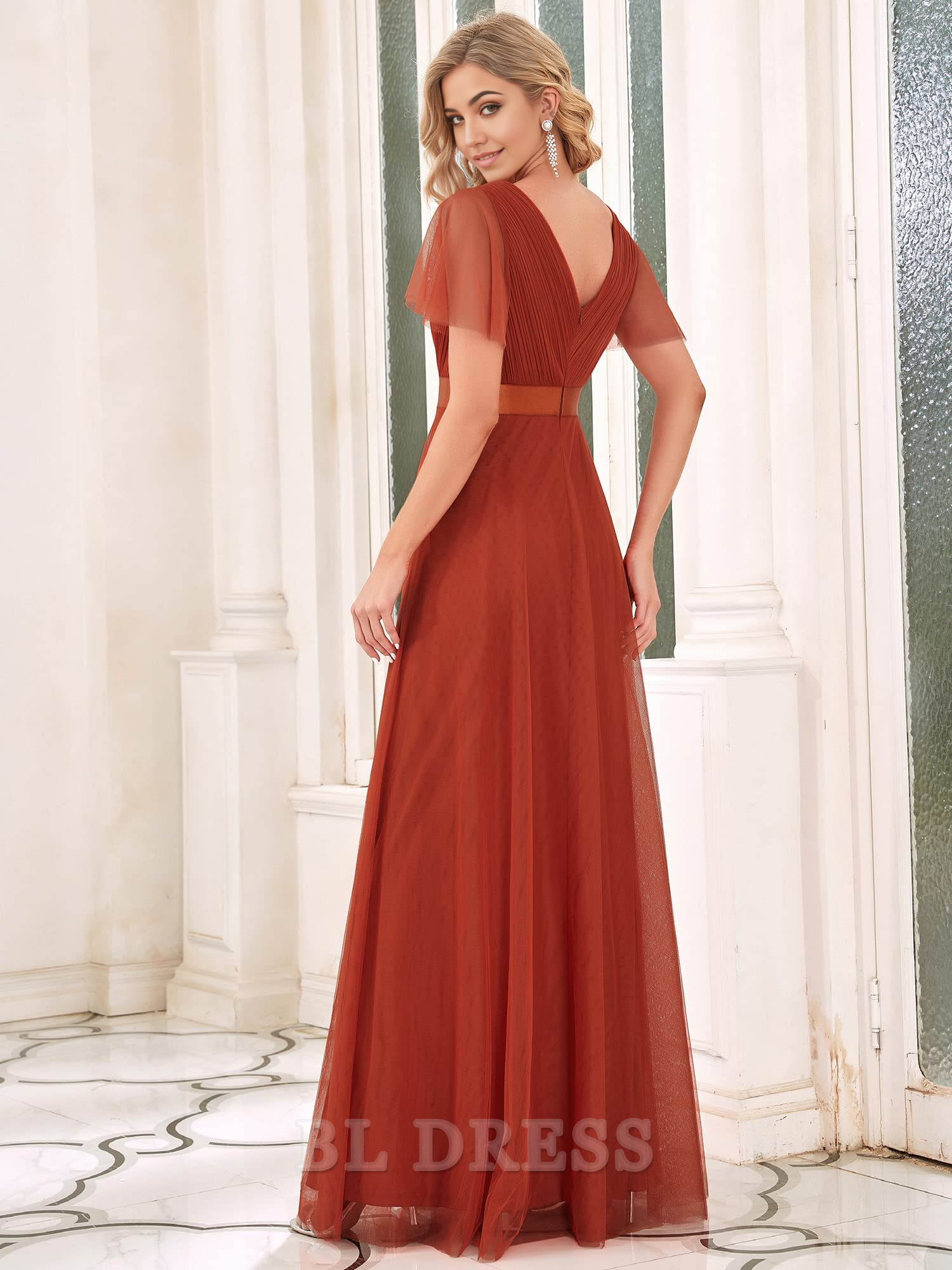 A-line Double V-Neck Empire Waist Front Wrap Tulle formal dresses Bridesmaid Dresses evening gown Mother of Bride Dress Prom Dress